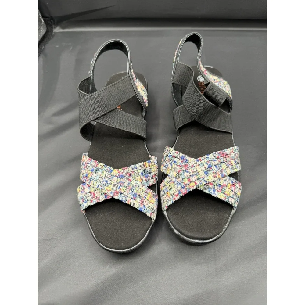Bernie Mev Hallie Black Multicolor Wedge Open Toe Sandals Womens Size 38 US 7-8